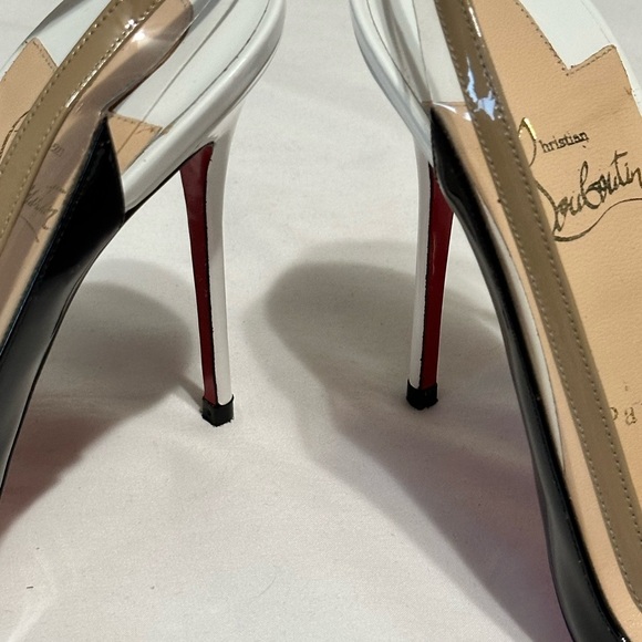 Christian Louboutin Paulina Sling 100 Patent/PVC Black, Nude, and White Heels - Picture 11 of 12